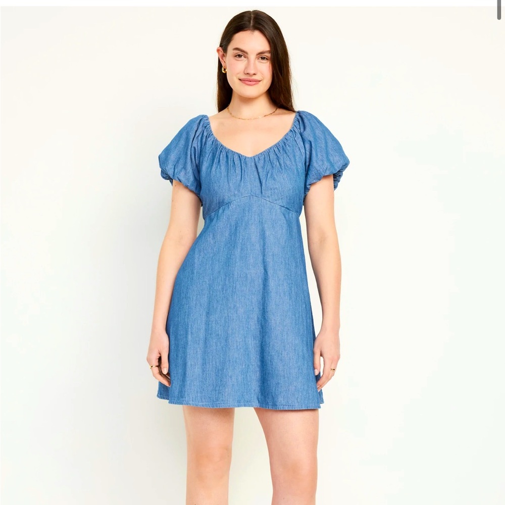 Denim V-Neck Mini Swing Dress